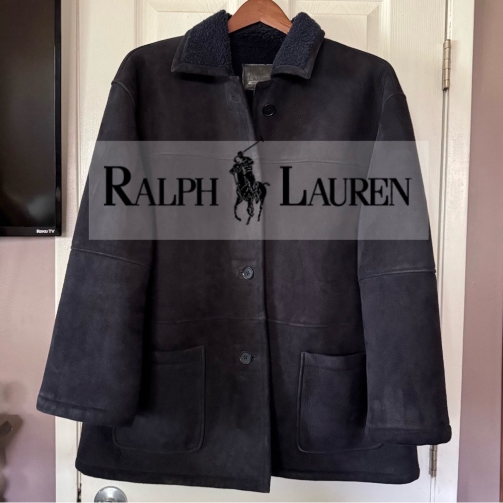 90s Ralph Lauren Women’s shearling coat suede exterior Jacket